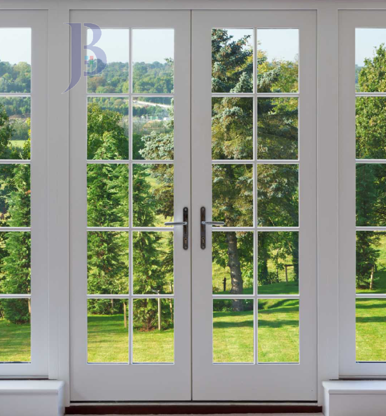 upvc glass door with gorgerin bar and outside view